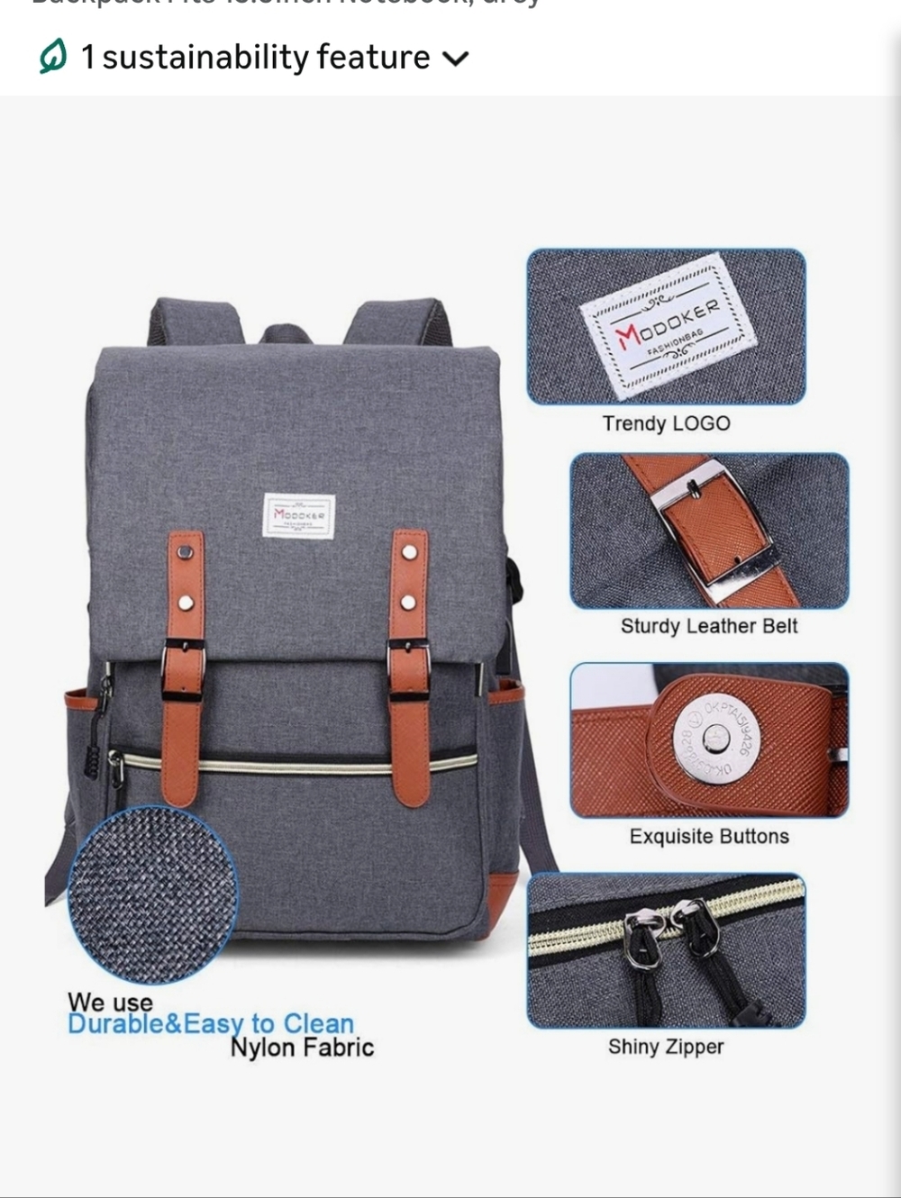 Eco-Friendly Laptop Backpack for Women Men,Travel Backpacks with USB - Picture 5 of 11